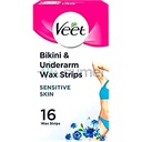 VEET BIKINI & UNDERARM WAX STRIPS NATURAL ALL SKIN TIPE 16STRIP
