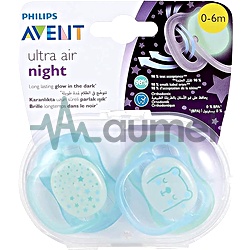 Avent Ultra Air Night 0-6M Blue Silicone Soother 2 SCF376/11