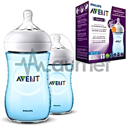 Avent Natural 1M+ Blue Feeding Bottle 2x260ml SCF035/27