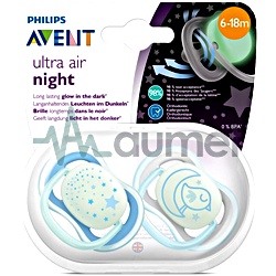 Avent Ultra Air Night 6-18M Blue Silicone Soother 2 SCF376/21